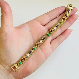 VTG Florenza Regal gold mesh slider Bracelet Victorian Etruscan revival crystal